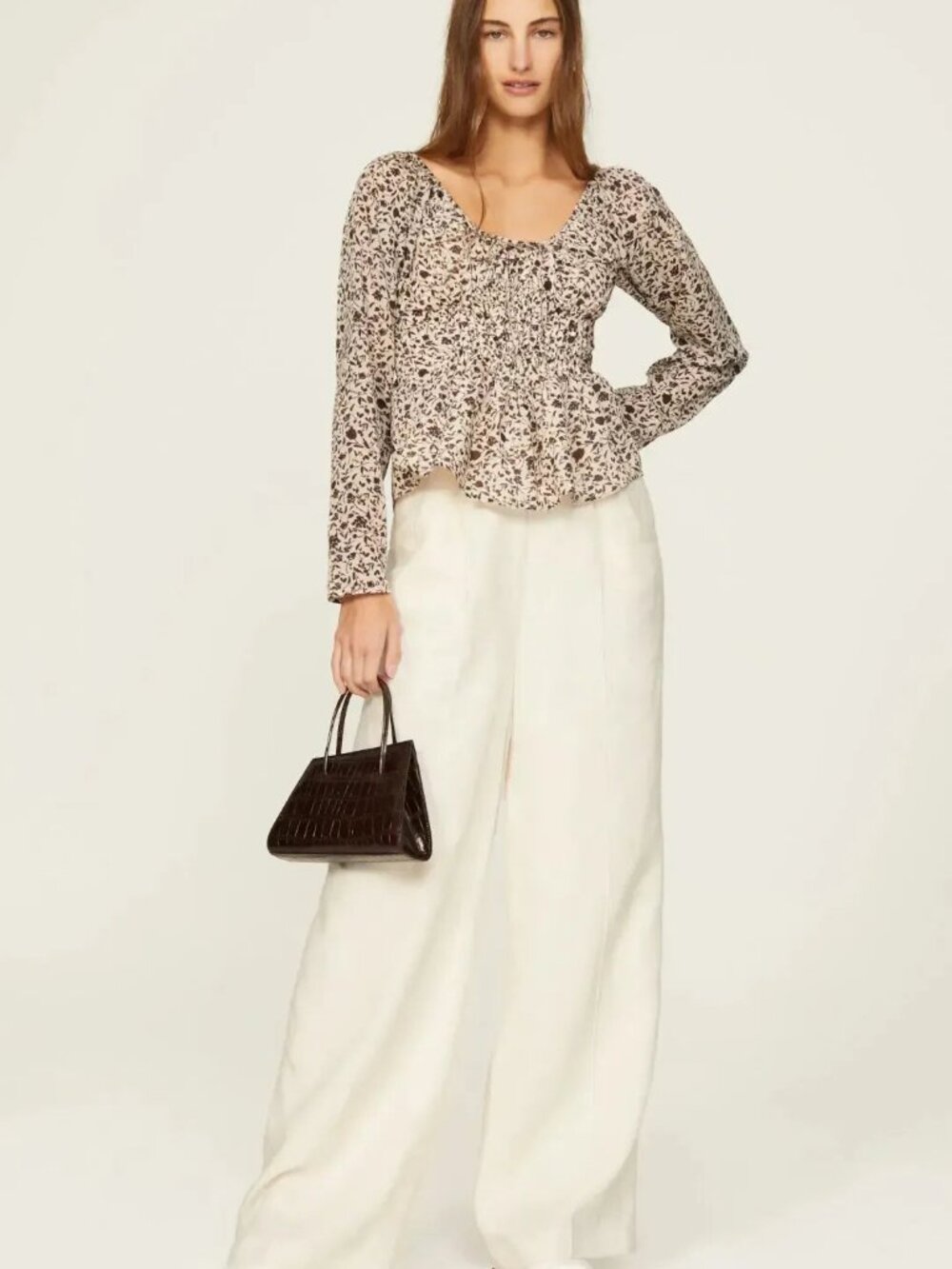 Floral Cinched Front Blouse - Cream Multi
